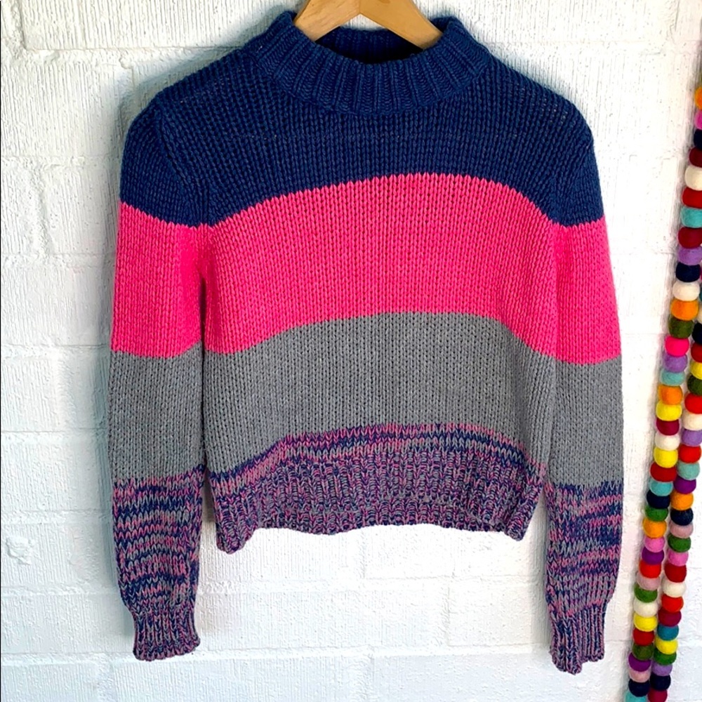 Revolve One Grey Day Striped Knit Pullover Wool Colorblock Thick Sweater sz S